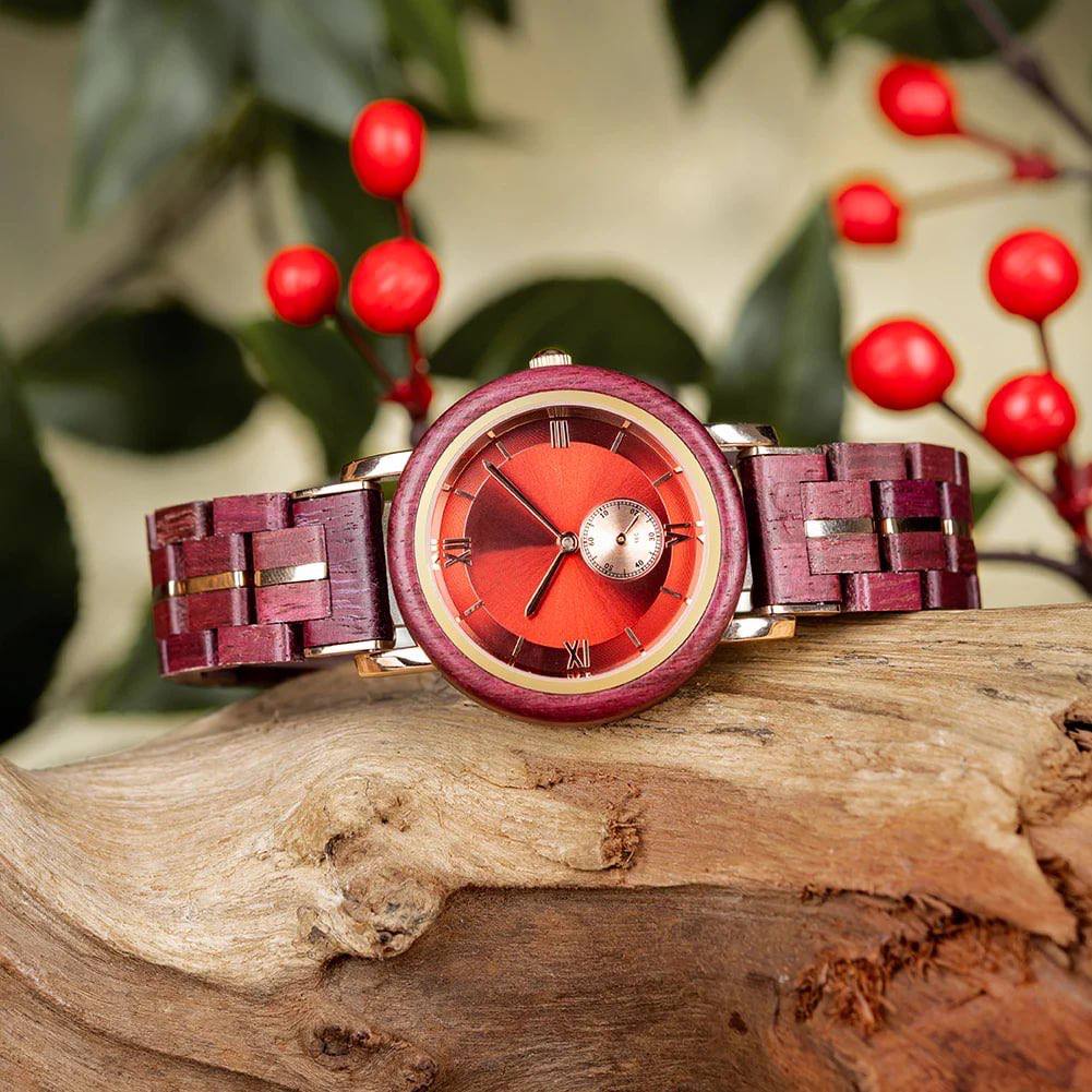 NEW Aura Crimson Wood Watch