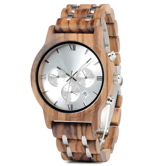 Titan Silver Wood Watch