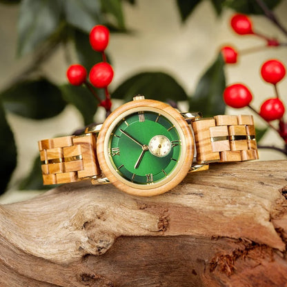 NEW Aura Emerald Wood Watch