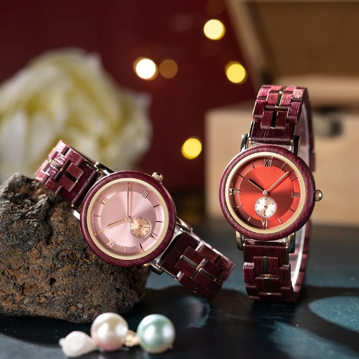 NEW Aura Crimson Wood Watch