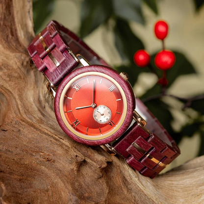 NEW Aura Crimson Wood Watch