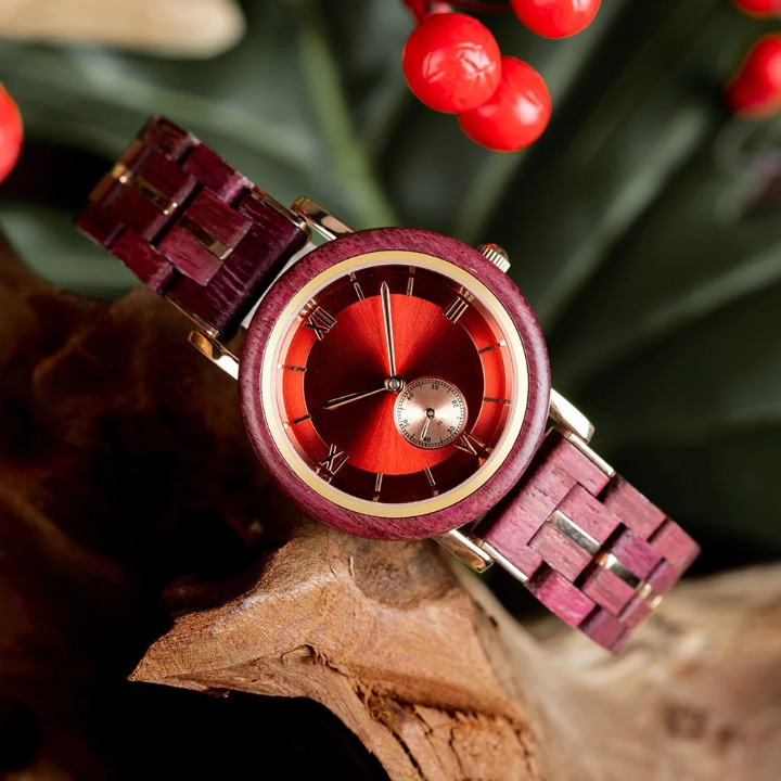 NEW Aura Crimson Wood Watch